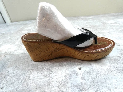 Sandalia Sam Edelman Mujer 7 Negro Cordón Cuña Tanga Informal Cuña Cómoda Chanclas Foto 1 de 4