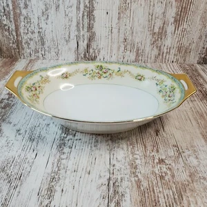 Vintage Meito China Hand Painted Gold Handled Oval Vegetable Serving Bowl Floral - Picture 1 of 6