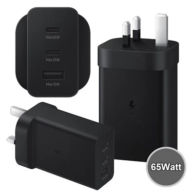 Genuine Samsung Charger 65W Power Adapter Trio UK Plug 2x USB-C port 1x USB Port - Image 1 of 4