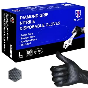 GP Craft Black Large Nitrile Gloves Diamond 8Mil Disposable Latex Free 1000/Case - Picture 1 of 7