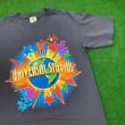 Vintage Universal Studios Shirt S Blue Spell Out Logo Earth Globe Graphic Y2K