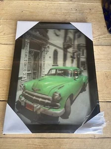 3D Lenticular Picture Moving Images Green Chevrolet Chevy Old Car Vintage Gift - Picture 1 of 5