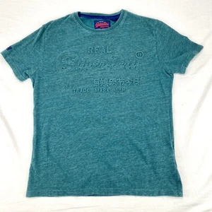 Real Super Dry Men's Teal Shirt Japan Raised Lettering Cotton Blend Size M - Picture 1 of 10