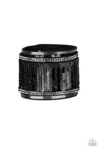 Bracciale Paparazzi - Testa o Coda di Sirena - Paillettes - Nero Lucido - Snap Wrap - Foto 1 di 3