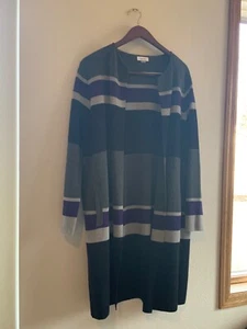 Calvin Klein Open Front Knee Length Cardigan Gray, Light Gray, Black, Purple XL - Picture 1 of 2