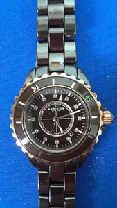 NEW AKRIBOS XXIV Brown Ceramic Ladies Watch AK485BRN Diamond Dial - Picture 1 of 5