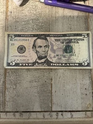 May 10th 1958 Birthday or Anniversary Date Note Fancy Serial $5  Dollar Bill - Image 1 of 3