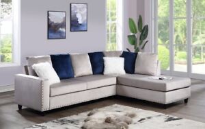 NEW 2PC Reversible Sofa Sectional Set Gray Velvet Modern Living Furniture Pillow