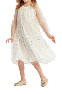 Mädchen Festkleid Alisa Gold mit Glitzersternen Perfekt für Feste & Weihnachten - Bild 1 von 8