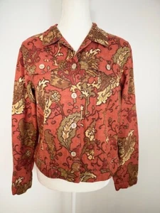 Alexis & Avery Womens Button Up Jacket Top Size M Orange Beige Floral Pockets - Picture 1 of 12