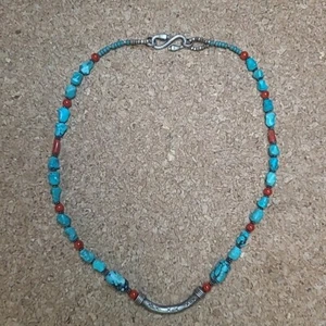 Collar de 16" de plata de ley de colección - cadena trozo turquesa con cierre de serpiente - Imagen 1 de 19
