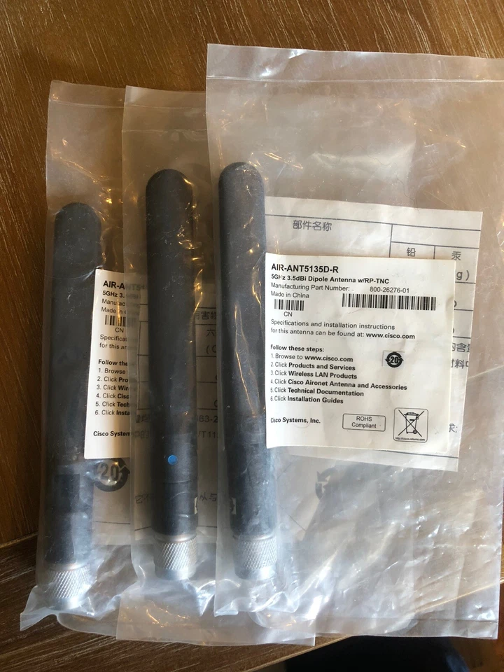 Lot AIR-ANT5135D-R 5GHz 3.5dBi Dipole Antenna RP TNC for Cisco Aironet 1232 1242 - Image 1 of 1