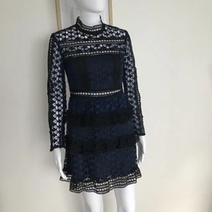 Navy Blue & Black Intricate Lace Dress / Size S / Great Condition/Designer-Style - Picture 1 of 9