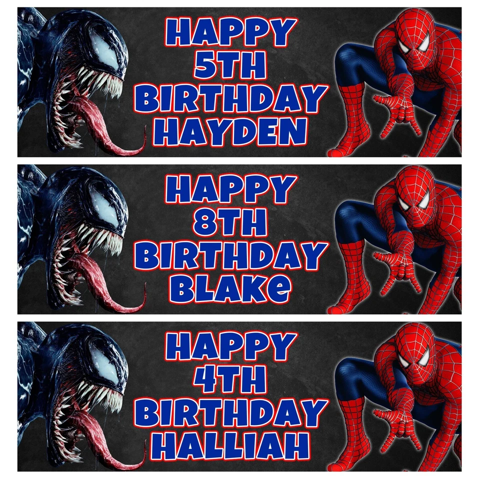SPIDERMAN VENOM Personalised Birthday Banners - Spider-Man Birthday Banners - Image 1 of 1