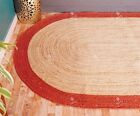 Tapis de jute ovale beige naturel avec tapis de zone de jute bordure rouge pour tapis de salon