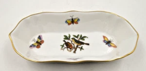 PRETTY HEREND HUNGRÍA PORCELANA OVALADA PLATO BARATIJA PÁJAROS MARIPOSAS 7711 12,5 cm - Imagen 1 de 4