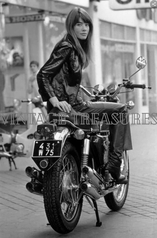 Francois Hardy on Honda Motorcycle Photo Print Poster - Image 1 of 1