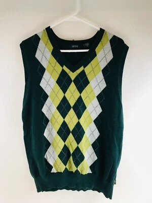 Chaleco IZOD Para Hombre Talla Mediana Verde Argyle Chaleco Sin Mangas Cuello en V Bordes Acanalados Foto 1 de 4