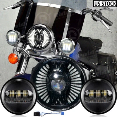 7" inch LED Headlight +4.5" Passing Lights For Harley Davidson Touring Road King Foto 1 de 4