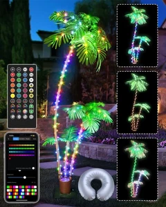 7FT Smart Lighted Palm Tree, DIY Color Changing LED Artificial Palm Tree 3 Tr... - Picture 1 of 7