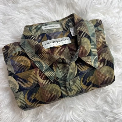 Jhane Barnes Men XL Shirt Collared Button Woven Japan Abstract Vintage 3D Trippy - Image 1 of 4