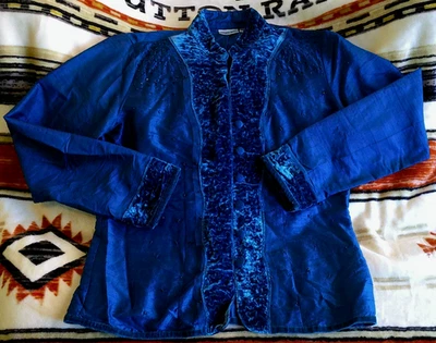 CHICO'S DE COLECCIÓN 100% SEDA TALLA 0 ESTILO ASIÁTICO AZUL LAPISLÁZULI LSLV CUELLO MANDARINA CUENTAS Foto 1 de 4