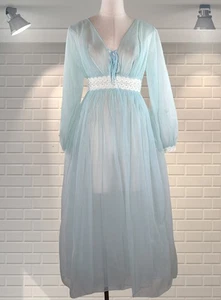 Schönes blaues wispy Vintage Double Nylon Floaty Nachthemd Nachthemd - Bild 1 von 5