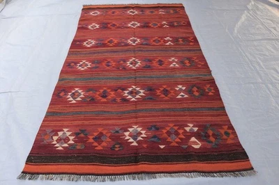 5x9 1960s  Vegetable-dyed Tribal Hand Woven Kilim Rug, Orange Flatweave Killim. - Image 1 of 4