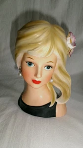 VTG 7 1/4" BARBARA ELLIS BLONDE TEEN GIRL CERAMIC HEAD VASE W EARRINGS JAPAN - Picture 1 of 8