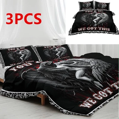 3PCS Soft Duvet Cover Set Death & Angel Comfortable Bedding Set with Pillowcases - Image 1 of 4
