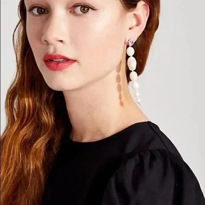 Kate Spade New York pearl silver "Treasure Trove" Drop Studs Earrings HUGE - Image 1 of 4