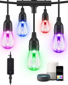 EDISHINE 48FT Smart String Lights, Outdoor Patio Lights 18 RGB LED Bulbs, APP