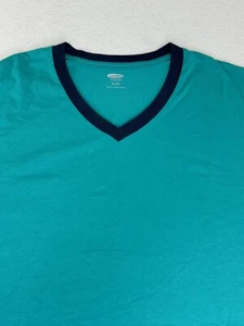 Old Navy Mens V-Neck T-shirt Short Sleeve Green w/Blue Trim on Neck Size XL - Picture 1 of 6