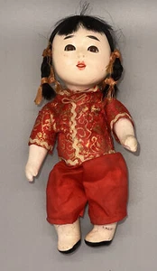 Vintage Ichimatsu Gofun Japanese Hand Crafted Doll girl Black Hair red Kimono - Picture 1 of 10