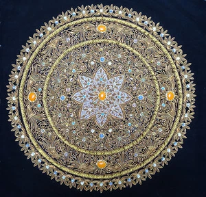 2'x2' Round Zardosi Wall Decor Hanging Decorative Unique Ethnic Kashmir Jewel - Picture 1 of 3