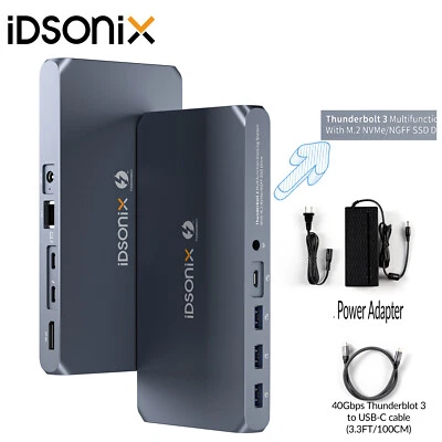 IDsonix 2Bay Thunderbolt 3 HUB M.2 NVMe/NGFF USB-C Docking Station 8K@60Hz DP1.4 - Image 1 of 4