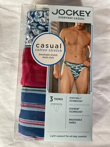 Jockey Everyday Casual 3 Pack Cotton Stretch Thong New Blue Red Flower - Picture 1 of 9