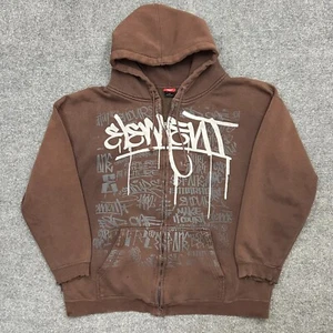 Vintage Element Full Zip Up Hoodie Skater Distressed Y2K Grunge Brown Size XXL - Picture 1 of 13