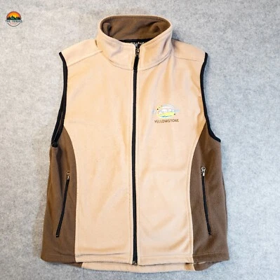 Polar 全拉链背心棕色米色黄石羊毛口袋女式 XL 码 — 第 1/4 张图片