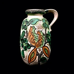 Vintage West German Pottery Vase / Jug / Green / Bird Design / Retro 1970's - Picture 1 of 9