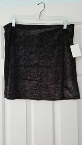 NWT Originality Black Sparkle A-Line Mini Skirt w/ front side slit & stretch,XL - Picture 1 of 8