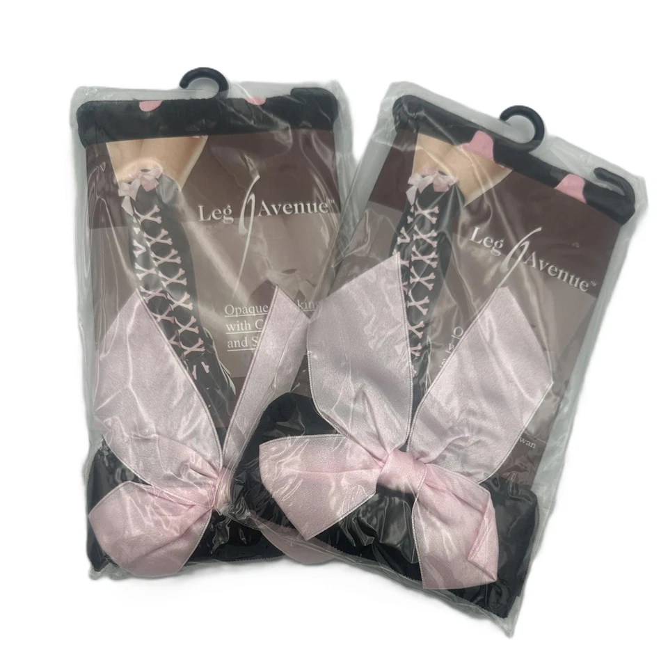 2 PK Women's Opaque Stockings With Crossbones And Satin Bow One Size 90-160 LBS - Image 1 of 1
