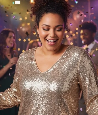 Blusa Top Lane Bryant Lentejuelas Doradas Nueva con Etiquetas Cuello en V Talla 18 Glam Fiesta Cóctel Foto 1 de 4