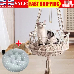 Cat Hammock Macrame Cat House Cat Swings Bed with Cushion Wall Hanging. - Picture 1 of 23