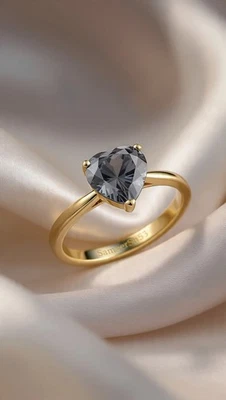 Anillo de diamantes grises cultivados en laboratorio de 1 quilate corte corazón oro amarillo de 14 quilates por diseño Sameersh53 Foto 1 de 4