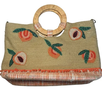 Sacola America & Beyond Peach | Alças de madeira de juta com miçangas MSRP $150 - Imagem 1 de 4