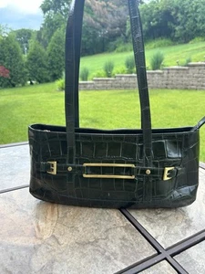 Mujer Verde Oscuro Maxx New York Croc Bolso de Hombro Repujado Dorado Hardware Cartera - Imagen 1 de 15