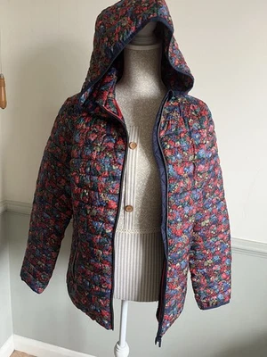 Joules Women's Showerproof Puff Jacket, Floral Blue Red , Size 14 Vgc — 第 1/4 张图片