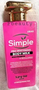 UBAG SIMPLE PRO WHITENING BODY MILK NIACINAMIDE & COLLAGEN 450ml SPF50 - Picture 1 of 6