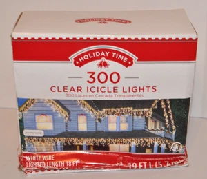 Holiday Time 300 Clear Icicle Lights WHITE Wire Indoor Outdoor Christmas 19 FT - Picture 1 of 11